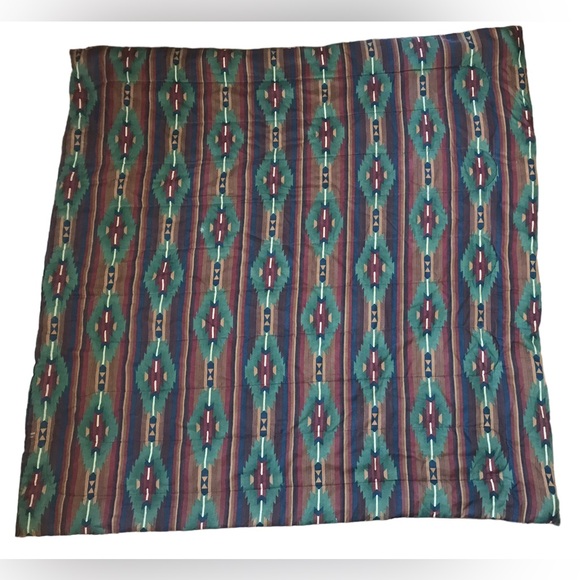 Vintage 80s Southwestern Aztec Art Deco Reversible Bed Spread Full Size 84x84 - Picture 7 of 11